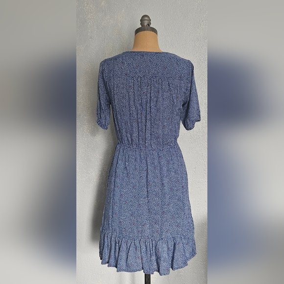Lucky Brand  Midi Short Sleeves Blue Ruffle Dress White Red Polka-dots Size S - Picture 3 of 8